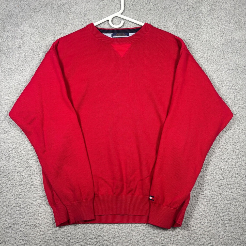 Tommy Hilfiger Golf Sweater Mens Large Red Vintage Cotton Crew Neck Pullover